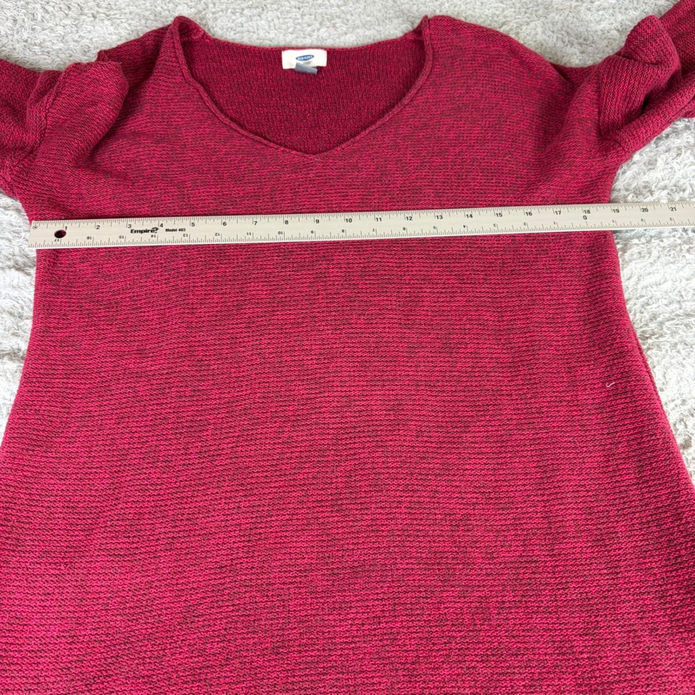 Old Navy Womens Medium Burgundy Red V-Neck Cotton Knit High Low Sweater - Picture 4 of 9